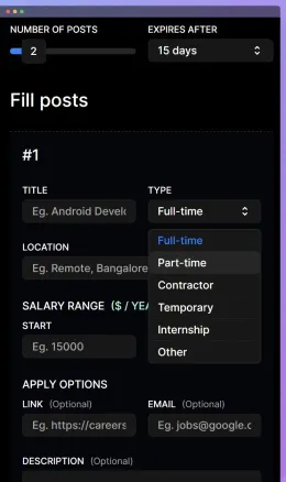 Posting a job from a phone
