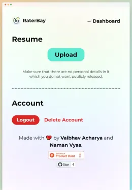 Uploading a resume, and the account controls