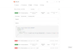 Request log with token counts and the raw call opened up