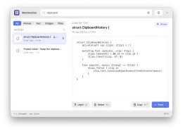 Search results and a pinned code clip